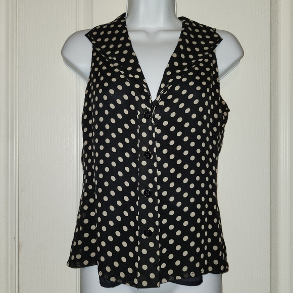 Jones New York black and white polka dot silk sleeveless blouse in sz 6 - Picture 12 of 15